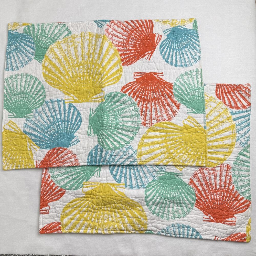 Seashell Quilted Pillow Shams Seaside Coastal Beach Decor Set 2 Standard C&F